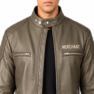 Men <b>Leather</b> <b>Jacket</b> Casual Zipper Outerwear Zip Front Stand Collar <b>Long</b> Sleeve Casual Style Fashion Classic Collar <b>Leather</b> <b>Jacket</b> - Product Image 4