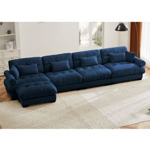 Divano Angolare Moderno in Velluto a Forma di L, Convertibile, Profondo, 4 Posti, Modulare, Comodo, Imbottito per Soggiorno - Product Image 1