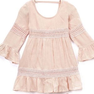 Cute Princess <b>Boho</b> Beige Infant Lace Ruffle <b>Dress</b> With Matching Diaper Cover & Full Sleeves Crafted With Soft Breathable Fabric - Product Image 3