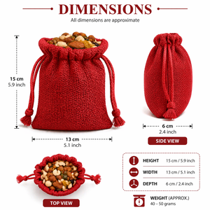 Red Jute Linen <b>Drawstring</b> <b>Pouch</b> Multipurpose Tool Storage Bag Eco-Friendly Reusable 10x14cm Dry Fruits Grocery Packing Made - Product Image 2