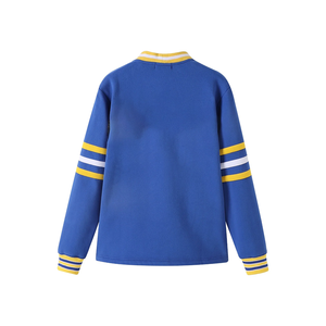 Cárdigan de forro polar azul universitario de roble personalizado para mujer, doble botonadura, cuello en V, transpirable, fabricante mayorista OEM2026 - Product Image 2