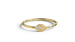 Anillo de Lujo con Motivo de Ojo en Oro de 18K, Banda con Racimo de Diamantes Redondos, Anillo Minimalista Apilable, Regalo de Aniversario, Joyería Fina para Mujer - Product Image 1