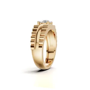 แหวนเพชรทรงกลมในตัวเรือนทองคำขาว 18K แหวนเพชรทรงกลม Urban Regal สำหรับผู้ชาย แหวนเพชร 1 เม็ด สำหรับขายส่งออก - Product Image 2
