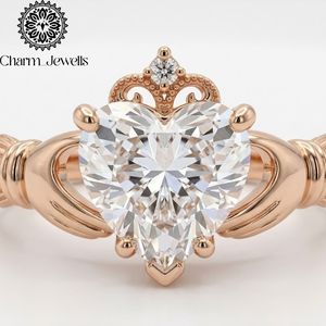 Charm Jewells Women's Moissanite Engagement Ring <b>Cushion</b> Cut Rose Gold Plated 18K Solid Gold <b>Flower</b> Design Prong Setting Classic - Product Image 2