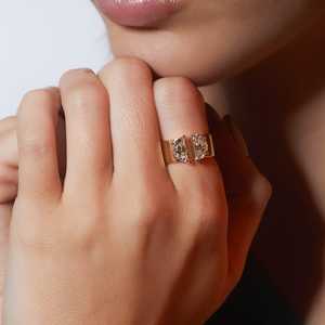 Half Moon Cut Lab Grown Diamond Open <b>Gap</b> Bands Custom 2 Carat 8 mm Wide Statement Cigar Rings Piece 14K 18K Solid Gold Wholesale - Product Image 4