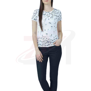 Camiseta de Manga Corta con Estampado Floral Blanco para Mujer, Cuello Redondo, Corte Regular, Tejido de Algodón, Estilo Casual para Primavera/Verano - Product Image 5