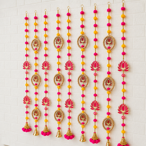 Guirnalda Decorativa de Loto Rosa y Amarillo Bandhanwar para Puerta, Decoración Festiva para Pared, Hecha a Mano con Cuentas, para Diwali, Decoración del Hogar y Mandir - Product Image 2