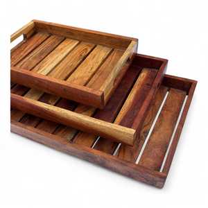 Bandeja Rectangular de Madera Hecha a Mano con Asa de Madera, Forma Cuadrada, para 3 Tamaños Diferentes, en Oferta - Product Image 5