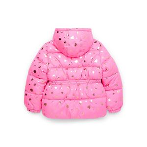 Veste matelassée rose à capuche avec imprimé cœur doré, fermeture éclair, coupe-vent, manteau d'hiver décontracté, coupe régulière, unisexe - Product Image 2