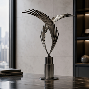 Escultura Metálica Moderna en Forma de Abanico Plateado, Decoración de Mesa, Obra de Arte Abstracta de Lujo, Centro de Mesa para Hogar, Oficina, Hotel, Regalo - Product Image 3