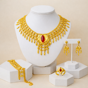 Ensemble collier et boucles d'oreilles pendantes élégants en zircon plaqué or, motif feuille tendance pour femme, avec chaîne corde de 16 pouces 53109 - Product Image 1