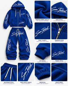 Ensemble de survêtement tactique bleu Sam avec capuche, fermeture éclair intégrale, sweat-shirt et pantalon, unisexe, style décontracté, respirant, en polyester, pour l'automne - Product Image 6