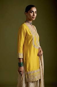 Yellow Silk Embroidered Anarkali <b>Suit</b> Cream Dupatta Traditional Indian/Pakistani <b>Wedding</b> Wear for <b>Women</b> Loose Fit All Seasons - Product Image 2