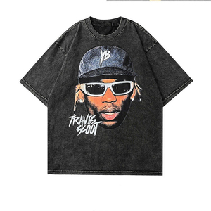 T-shirt vintage surdimensionné en coton 100% délavé à l'acide pour homme, style streetwear hip-hop estival - Product Image 2