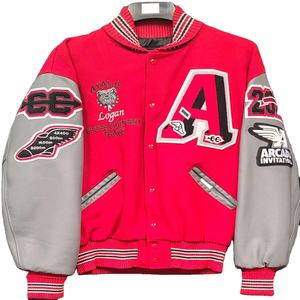 Vestes d'université lettermen personnalisées de qualité supérieure Corps en laine rouge Manches en cuir gris Veste d'université - Product Image 1