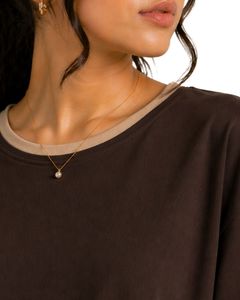 Chocolate Brown Women Oversized T Shirt Casual Crew Neck Short Sleeve Contrast Trim Loose Fit Soft Breathable Summer <b>Top</b> - Product Image 4