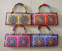 Tas tangan rajasmangkuk Vintage etnik tas kain katun kasual dengan lapisan kanvas dan penutup ritsleting tas malam