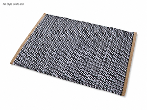 Luxury Soft Black White Puzzle Pattern Cotton <b>Door</b> <b>Mat</b> Non-Slip Rubber Backing Handmade Pet Friendly Eco-Friendly for Home Use - Product Image 1