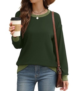 Nueva llegada: Sudadera de algodón de lujo para mujer, de manga larga, cuello redondo, hombros caídos, color liso, cómoda y casual, de Bangladesh. - Product Image 2