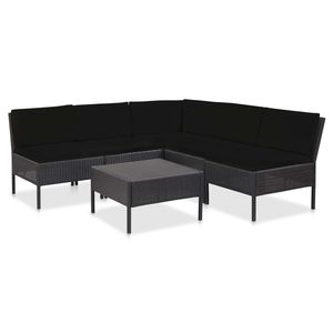 Set salotto in 6 pezzi in Poly Rattan nero con cuscini mobili da esterno - Product Image 1