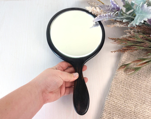 Handmade <b>Black</b> Wooden Handheld Vanity <b>Mirror</b> <b>Round</b> Makeup <b>Mirror</b> Natural Wood Handle Decorative Dressing <b>Mirror</b> Vintage Beauty G - Product Image 2