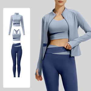 Whole sale Custom Outdoor Fitness Slim Fit Gym Top Long Sleeves Sports Bra <b>Yoga</b> Full Zipper <b>Jacket</b> 3XL <b>Yoga</b> Set for Women 2026 - Product Image 3