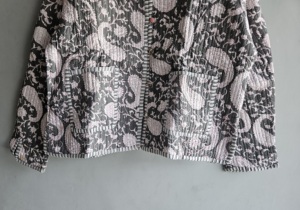 Quilted <b>Jacket</b> Women's <b>Mandarin</b> <b>Collar</b> Paisley Print Three Quarter Sleeve Cotton Autumn Style XL gift for her - Product Image 3
