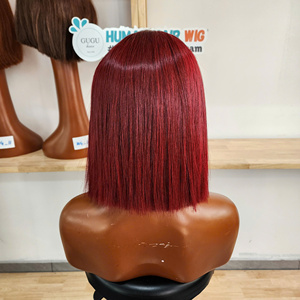 Perruque Bob en gros, cheveux vierges vietnamiens ultra-lisses pour femmes, perruque sans colle avec closure 2x6 en dentelle, couleur bordeaux - Product Image 4