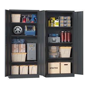Armadio da Garage in Metallo Nero da 71 Pollici con Serratura, 3 Porte e Ripiani, Armadietti Alti per un'Organizzazione Efficiente - Product Image 6