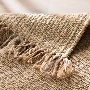 Tapis de salon rectangulaire en jute tissé plat style bohème, couleur unie, écologique, à poils courts, nettoyage facile - Product Image 6