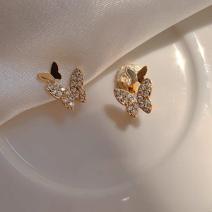 S925 Pure Sterling <b>Silver</b> <b>Stud</b> Earrings Unique Double Butterfly Trendy Zircon Party Occasions Simple Personalized Unisex Earring - Product Image 3