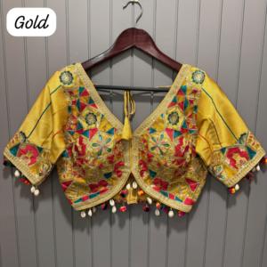 Blusa de Seda Italiana Vintage con Bordado de Encaje Kaudi Pumpum, Especial para el Gran Navratri, con Espejo de Mano de Regalo, Camisa Elegante - Product Image 4