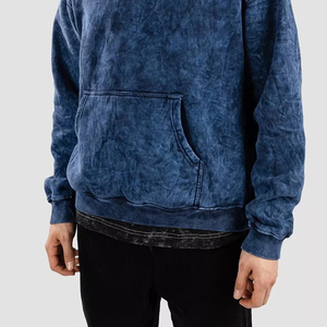Latest Streetwear Style Men's Breathable Acid Washed Hoodies Distressed Bottom Print Pattern OEM Classic Sun Fade Fleece ODM - Product Image 4