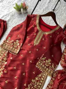 Kurta et pantalon en soie JMY traditionnels et élégants avec dupatta – Tenue de cérémonie - Product Image 3