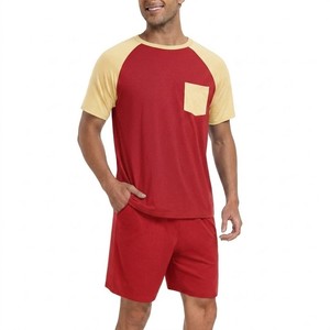 Ensemble t-shirt et short pour homme de qualité supérieure, rouge et crème, avec poche et short assorti, col rond, tenue décontractée d'été - Product Image 4