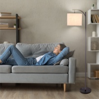 Lampe sur pied B0L-BLG2 au design moderne, 110-240V, abat-jour en tissu protecteur pour les yeux, base en métal robuste pour salon, avec interrupteur au pied