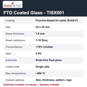 Vidrio Recubierto de FTO de 25x25 mm, 1.6 mm, 7-10 Ohm/sq, Láminas de Vidrio Conductivo Dopado con Óxido de Estaño y Flúor para Células Solares de Perovskita DSSC - Product Image 2
