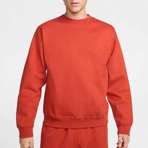 <b>Men's</b> <b>Red</b> Crew Neck Sweatshirt 100% Cotton Knitted Regular Fit Solid Color Casual Autumn Wear - Product Image 1