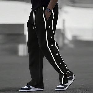 Pantalones Deportivos Holgados para Hombre, con Rayas Laterales y Botones, Pantalones de Chándal con Abertura en la Parte Inferior, Pierna Ancha y Bolsillos - Product Image 5