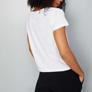 Custom Eco-Friendly Vintage Washed Women's T-Shirt Slogan Print High Street Style Trendy Casual V-neck Short Sleeve Tee - Product Image 4