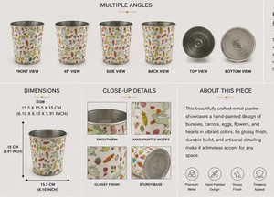 Pot de fleurs vintage en métal écologique avec revêtement en poudre, design moderne pour une utilisation en intérieur et en extérieur avec jardinière - Product Image 4