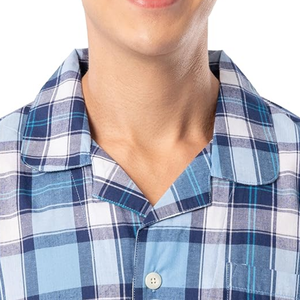 Pyjama à carreaux bleus et blancs pour hommes, en coton respirant, à manches longues, facile d'entretien, confortable, vêtements de nuit pour hommes - Product Image 3