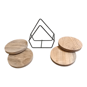 Ensemble de 4 dessous-de-verre en bois de manguier naturel faits à la main avec support - Dessous-de-verre ronds en bois pour tasses à thé et à café pour la décoration de la maison et du bureau - Product Image 3