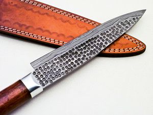 Custom 67-Layer Damascus Chef <b>Knife</b> Hand Forged with Wooden Handle Ambidextrous Leather Sheath OEM Manufacturer for Kitchen Use - Product Image 5