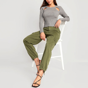 Pantalon cargo jogger uni pour femme, taille mi-haute élastique avec cordon de serrage, respirant, écologique, séchage rapide, poches à rabat, idéal pour l'été - Product Image 3