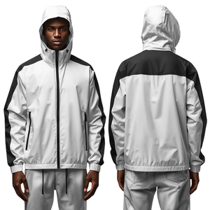 Premium Men's White Thick Windbreaker Jacket Modern Hooded Cotton Outerwear with Contrast Panel Styling Long Stand Collar - Product Image 4