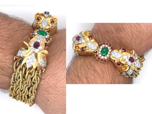 กำไลข้อมือวินเทจทรงดอกไม้ 14K ชุบโลหะผสมสังกะสีแท้ ประดับทับทิมและเพชร รับรองโดย IGI ของขวัญเครื่องประดับสำหรับผู้ชาย - Product Image 3