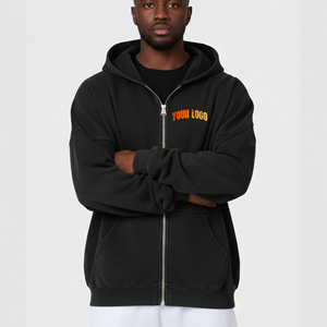 Wholesale high quality Custom Embroidered Logo 100% Cotton Fleece <b>Zip</b> <b>Black</b> Men Winter <b>Hoodies</b> High Quality Oversized Baggy Fit - Product Image 4