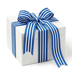 38mm Blue White Striped Grosgrain Ribbon OEM Manufacturer Ready Stock for Medal Lanyards Gift <b>Boxes</b> Chair Sashes <b>Sewing</b> Craft - Product Image 4