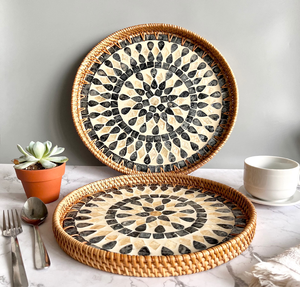 Bandeja de Ratán y Nácar de Excelente Calidad, Organizador de Nácar, Bandeja de Almacenamiento, Aspecto Atractivo, Hecho a Mano, Decorativo - Product Image 1